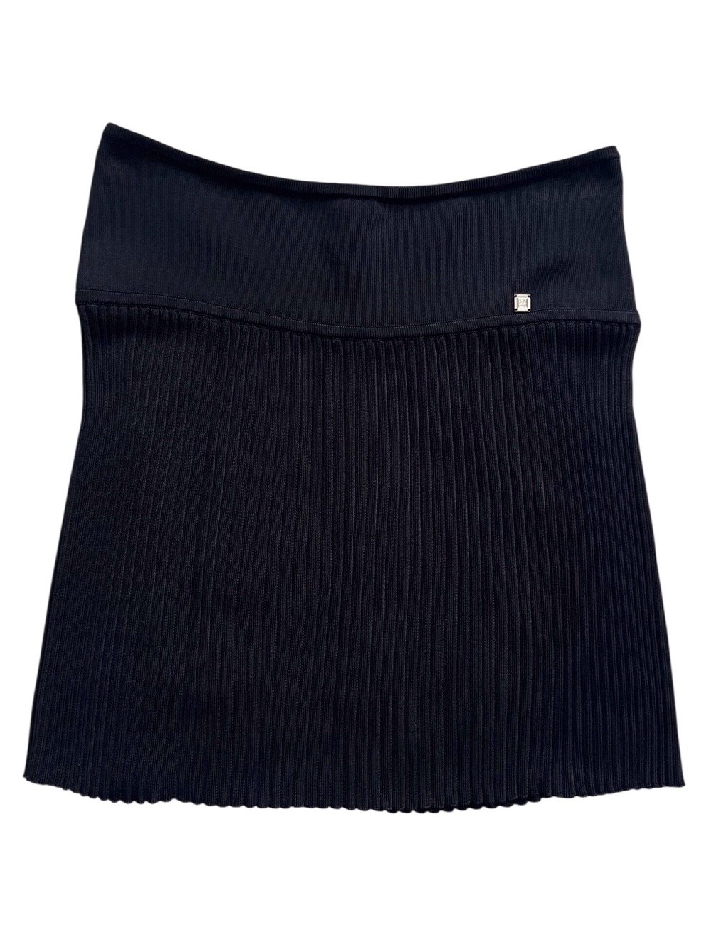 Herve Leger Paris Black Pleated Mini Skirt Knit Designer Quiet Luxury Medium